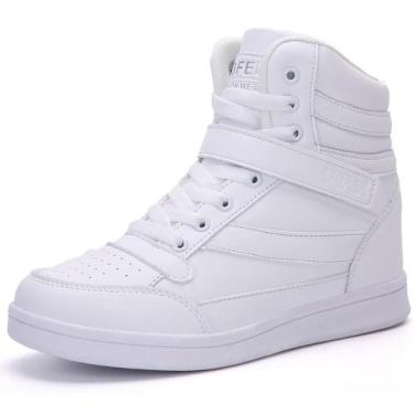 Imagem de Tênis de bota de tornozelo UBFEN High Top Wedge Heel brancos para mulh