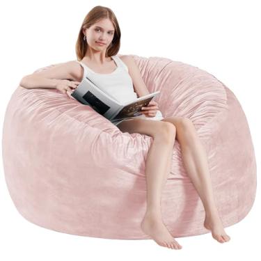 Imagem de ILPEOD Cadeiras Bean Bag para adultos – Cadeira BeanBag para móveis de espuma de memória – Sofá infantil/adolescentes com capa macia de microfibra – Sofá redondo e fofo para sala de estar, quarto