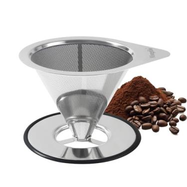Imagem de Mongdio Gotejador de café de aço inoxidável, filtro de café de metal reutilizável, design de malha dupla de cafeteira, com base removível, 1-2 xícaras