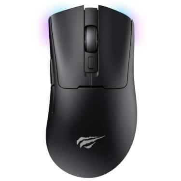 Imagem de Havit Mouse Gamer Tri-Mode MS966SE Black, Sem Fio e Com Fio, USB, Bluetooth, Wireless 2.4GHz, RGB, 7 Botões, 800-1600-2400-3200-600-10000 DPI, Preto
