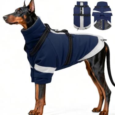 Imagem de Casaco para cães 3GG com arnês refletivo 2 em 1 para passear com cães | Casaco de inverno com gola rolê à prova de vento para cães grandes, roupa de neve com mangas que protegem as juntas, roupas para