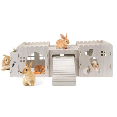 Imagem de Betinyar Esconderijo de coelho grande, casa de coelho resistente, refúgio de casa de coelho, casinha de brinquedo de madeira para esconderijo de ouriço, suprimentos para coelhos (cabana de coelho com