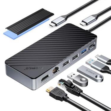 Imagem de ORICO Estação de ancoragem USB C 8 em 1 com gabinete SSD M.2, hub USB-C compatível com SSD M.2 NVMe/SATA, 10Gbps, 4K @60Hz HDMI, 100W PD, Ethernet - OM28PR