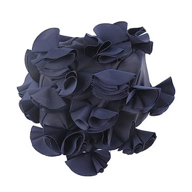 Imagem de Natação floral retrô para mulheres e crianças, chapéu de banho elástico com design de pétala 3D para cabelos longos, acessório de praia de piscina com ajuste confortável de cloropreno (azul royal)