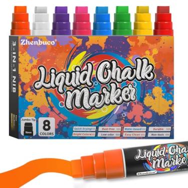 Imagem de Zhenbuco Marcadores de giz jumbo para janela – 8 cores vibrantes | Ponta grossa 3 em 1 de 15 mm | Canetas de giz líquido laváveis para janelas de carros, vidros, placas de bistrô, pôster