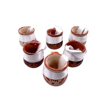 Imagem de Jacq & Jürgen Conjunto de 6 copos de tiro de tequila de argila com colar – Jarritos mexicanos artesanais tequileros