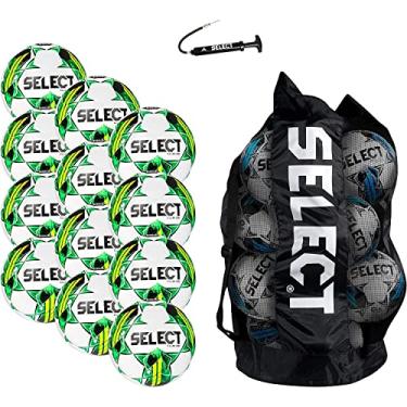 Imagem de SELECT Bola de futebol Club DB V22, pacote com 12 bolas com bolsa de bola esportiva e bomba de mão, branco/verde/amarelo, tamanho 5