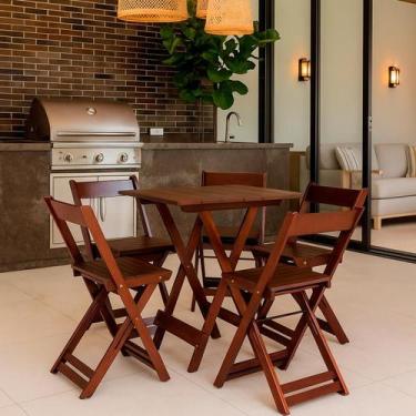 Imagem de Kit Bistrô Eucalipto Dobrável com 4 Banquetas de Madeira - Ismalu, Imb
