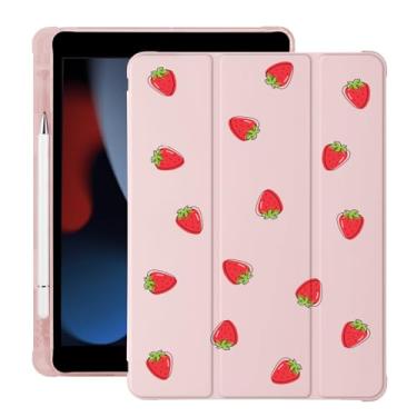 Imagem de Capa fofa Kawaii Strawberry para iPad 7ª/8ª/9ª geração com suporte para lápis, hibernar/despertar automaticamente, capa traseira de TPU macio de couro rosa para iPad de 10,2 polegadas 2019/2020/2021