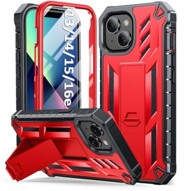 Imagem de SOiOS Capa de telefone para iPhone 13/14/15: Capa protetora para iPhone 16e com suporte integrado | Proteção rígida de grau militar resistente à prova de choque | Design de camada dupla durável