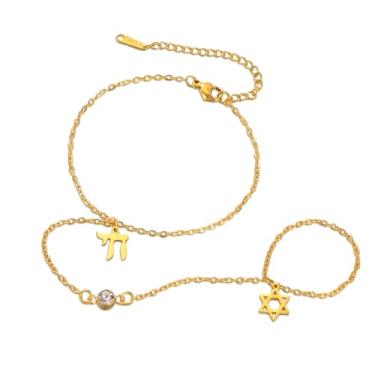 Imagem de Dreamtimes Pulseira de anel de dedo, pulseira de estrela de Davi, pulseiras hebraicas de aço inoxidável para mulheres, pulseiras de mão Hamsa, joias religiosas judaicas, Medium, Aço inoxidável, Sem
