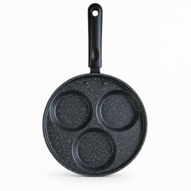 Imagem de Frigideira Antiaderente com 3 Divisórias para Café da Manhã, Preta, 23cm, Multifuncional para Ovos, Panquecas e Bacon