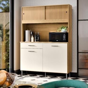 Imagem de Armário de cozinha compacto com quatro portas e uma gaveta, proporcionando uma solução de armazenamento que economiza espaço para apartamentos pequenos. (Ripado Off)