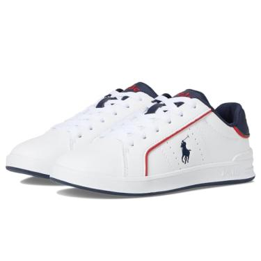 Imagem de POLO RALPH LAUREN Tênis infantil unissex Heritage Court Iii Ez (infantil), Branco/Azul marinho, 11 Little Kid