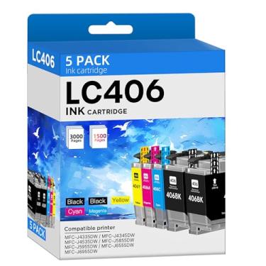 Imagem de Cartuchos de tinta LC406 LC406XL compatíveis com Brother LC406 LC406 XL LC 406 XL para impressora MFC-J4335DW MFC-J5855DW MFC-J4535DW MFC-J6555DW MFC-J6955DW (pacote com 5, 2 pretos, ciano, magenta