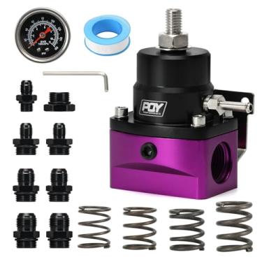 Imagem de PQY Kit regulador de pressão de combustível ajustável 3-110PSI com porta de alimentação AN10 e porta de retorno AN6 com mola de substituição (roxo + preto)
