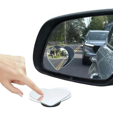 Imagem de Espelhos de ponto cego em forma de coração para carros - Espelhos laterais convexos ajustáveis de 360° para detecção de ponto cego - espelhos retrovisores adesivos com design de coração fofo para