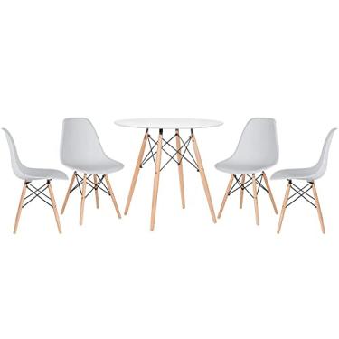 Imagem de Loft7, Kit - Mesa redonda Eames 80 cm branco + 4 cadeiras Eiffel Dsw Cinza claro