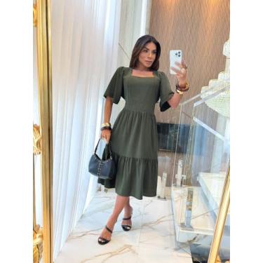 Imagem de Vestido midi liso elegante luxo manga curta flare natal ano novo prima