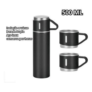 Imagem de Kit Garrafa Térmica Vacuum Flask Set 500Ml Com 3 Xícaras Cor