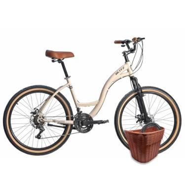 Imagem de Kit Bicicleta BLITZ Aro 26 Cômodo Alumínio Urbana Sh 21V Freio a Disco + Cestinha e cadeado (Bege, 18)