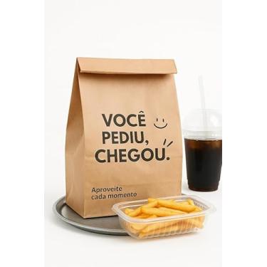 Imagem de Saco de Papel Kraft para Delivery PP 25x18x12cm – Kit com 50 Unidades | Personalizado com Estampa "Você Pediu, Chegou" | Embalagem para Lanches, Marmitas e Comida Delivery