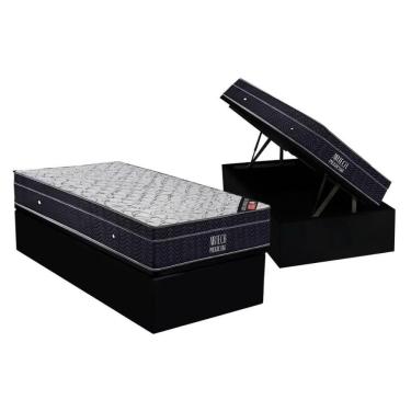 Imagem de Cama Box Baú Solteiro: Colchão Molas Ortobom Nanolastic Airtech Progressive + Base Crc Suede Black(88x188)