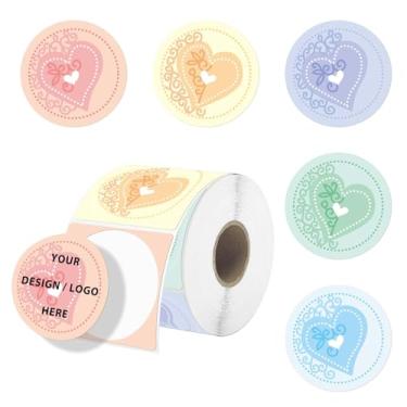 Imagem de DNYMJBO Adesivos circulares de 5 cm, etiquetas diretas redondas autoadesivas com linha de perfuração, adesivos térmicos multifuncionais à prova d'água para empresas, 500 etiquetas/1 rolo, coração