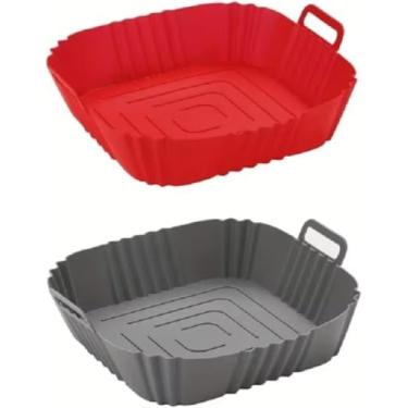 Imagem de Kit 2 Formas de Silicone Quadrada 19cm para Air Fryer – Antiaderente, Reutilizável, Resistente ao Calor – Forro Cesta e Assadeira Flexível (COR ALEATÓRIA)