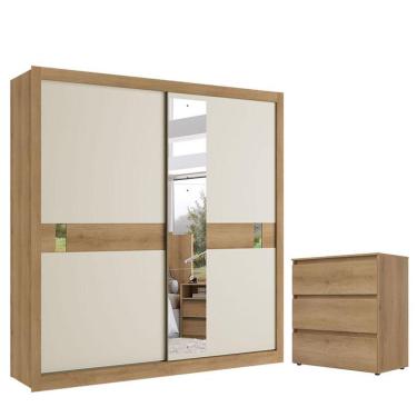 Imagem de Guarda Roupa Casal Copenhagen Glass 2 Portas Capuccino Off White Cacau Flex E Cômoda Gaveteiro Condessa - Thb