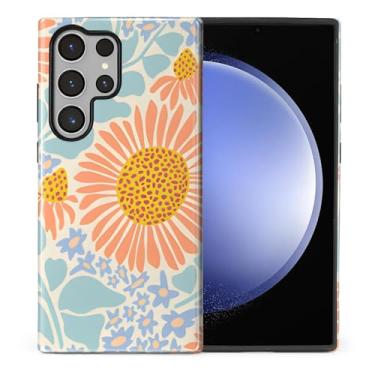 Imagem de Capa compatível com Samsung Galaxy S24 Ultra, capa rígida de policarbonato híbrido de 2 camadas + capa protetora de silicone, capa retrô floral resistente a arranhões à prova de choque para Samsung