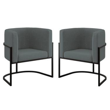 Imagem de Kit 02 Poltronas Lua Com Base De Metal Black Sala Reforçada Cinza