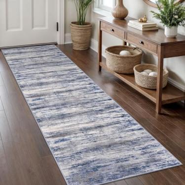 Imagem de KOZYFLY Tapete moderno abstrato lavável corredor 5 x 20 cm tapete antiderrapante macio tapete de cozinha tapete listrado cinza - azul para entrada, banheiro, lavanderia, hall de entrada