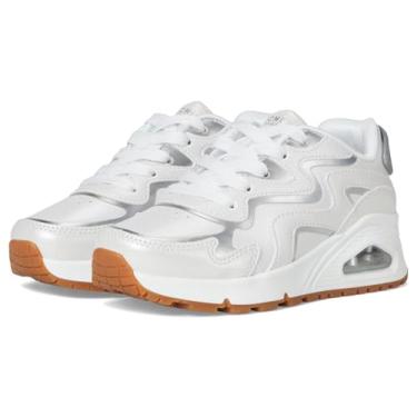 Imagem de Skechers Tênis feminino Uno Generation 1-Wavy Shimmer 310322l (criança pequena), Branco/Prata, 12 Little Kid
