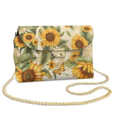 Imagem de Pxjivorg Bolsas transversais femininas de couro com corrente pequena para bolsas de ombro, Girassol, One Size, Moderno
