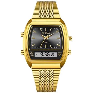 Imagem de Relógio Esportivo Digital à Prova Dágua Em Aço Inoxidavel Masculino Preto Dourado