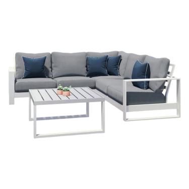 Imagem de Conjunto Jardim Aluminio Branco 4 Pecas Sofa De Canto E Mesa