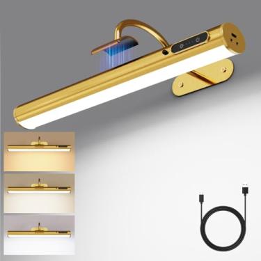 Imagem de Luz de imagem recarregável sem fio, arandela de parede de arte operada por bateria com controle remoto, moldura de LED magnética regulável para pinturas, espelho, galeria de retratos, dardos para