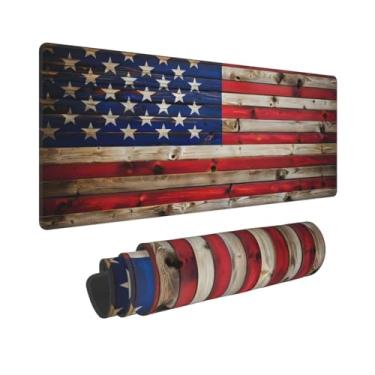 Imagem de CANFLASHION Tapete de mouse com bandeira americana, tapete de mesa de escritório 80 x 28 cm, mouse pad grande para jogos com design de madeira, XL estendido à prova d'água para computador com base de