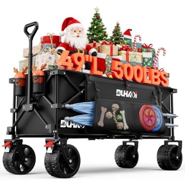 Imagem de DUHKOI Vagão estendido dobrável dobrável de 124 cm de comprimento com capacidade de peso de 226 kg, carrinho de praia resistente de 300 L, vagão utilitário grande com porta-copos, carrinho para