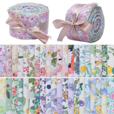 Imagem de letsinstyle 40 peças de tiras florais de tecido de geleia de algodão de 6,6 cm x 99 cm, quadrados de tecido pré-cortados de flores, pacotes multicoloridos para artesanato de patchwork de costura e