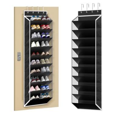 Imagem de KEEPJOY Organizador de sapatos de malha de 10 camadas sobre a porta, suporte para pendurar para porta com bolsos grandes e profundos, serve para 20 a 30 pares de sapateiras para tênis, botas. (Preto)