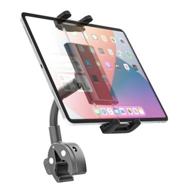 Imagem de Charchendo Suporte de tablet de metal pescoço de ganso com silicone antiderrapante, suporte universal de tubo redondo para iPad para bicicleta de ciclismo interna, bicicleta de academia, máquina