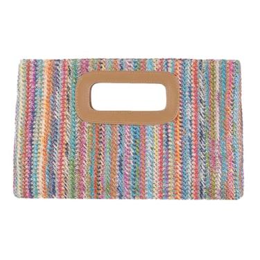 Imagem de Bolsa feminina com alça superior e corrente transversal 2025 verão ráfia palha clutch praia férias noite bolsa quadrada, Multicor, 29 x 5 x 19 cm