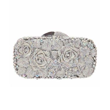 Imagem de TYQVRVZ Bolsa feminina luxuosa para noite com strass rosa flor cristal clutch diamante bolsa de ombro para festa de formatura e coquetel, Ouro prata Ab, 6.97x3.54x2.24 in, Linda e brilhante
