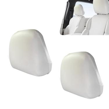Imagem de CyperFair Capa de encosto de cabeça de carro 2 peças, capa de encosto de cabeça de couro elástico PU à prova d'água, capa protetora antiarranhões, ajuste sem costura, capa protetora universal média