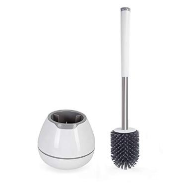 Imagem de (White) - BOOMJOY Toilet Brush and Holder Set, Silicone Bristles Bathroom Cleaning Bowl Brush Kit with Tweezers - White