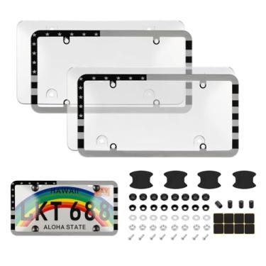Imagem de Capa e molduras para placa de licença, pacote com 2 protetores de placa de licença transparentes, moldura de placa de carro ABS frontal/traseira com tampas de parafusos, serve para qualquer placa