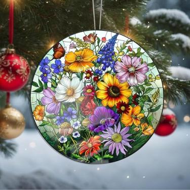 Imagem de Enfeites de Natal, flores de cristal, enfeites de árvore de Natal feitos à mão, decoração de carro e casa - presentes de Natal, decoração de artesanato em acrílico, ideias de troca de presentes para