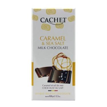 Imagem de Cachet Chocolate ao Leite com Caramelo e Flor de Sal, Chocolate Belga Premium, 100g, Tablete com Cobertura de Caramelo